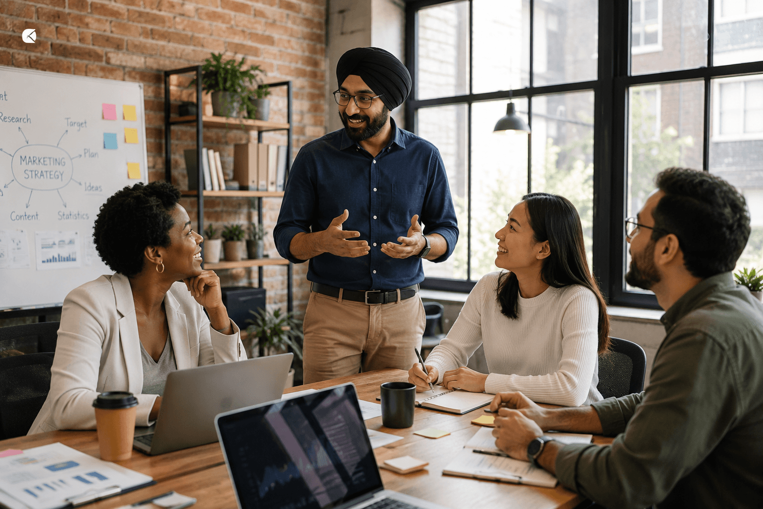 Team presenting a marketing strategy in a modern office